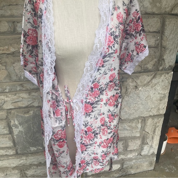 Vintage Private Moments NY floral flower lace trim wrap robe lingerie - Picture 9 of 15